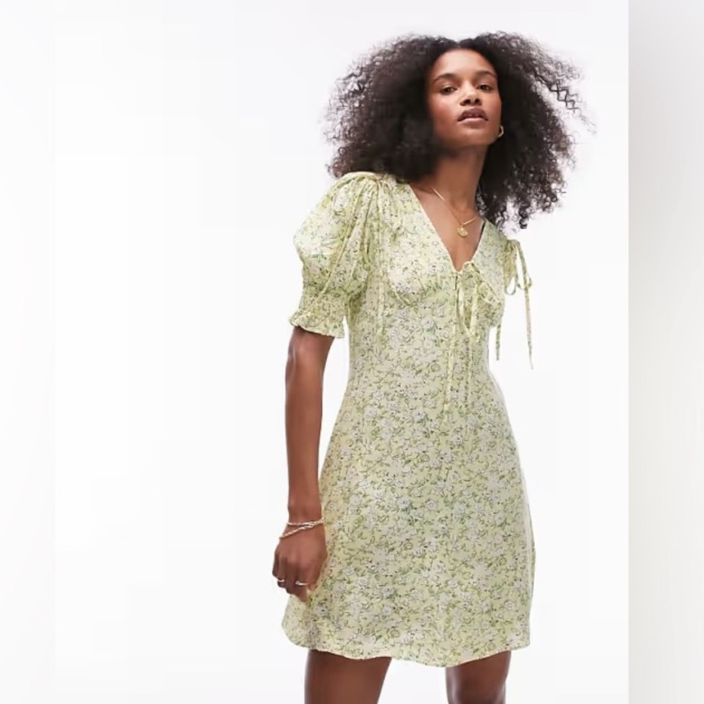 Topshop  V-Neck Puff Sleeve Midi Dress